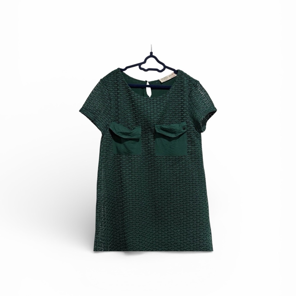 4/$20 Girls Zara Elegant Green Textured Shift Dress with Pockets